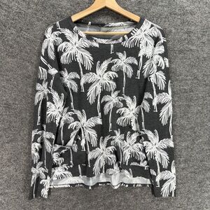 Belle T-Shirt Women S Small Gray Hawaii Print Long Sleeve Round Neck Rayon